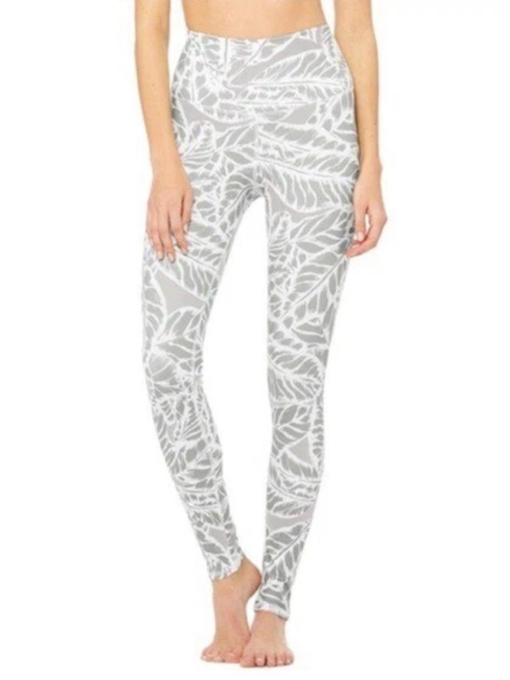 Alo Yoga Palm Springs Air Brushed High Waisted Leggings Size L White Gray Prints